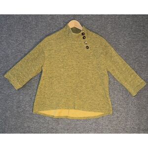 Eri + Ali Womens Sz Small Buttoned Neck Sweater Pullover Top‎ Green 3/4 Sleeve